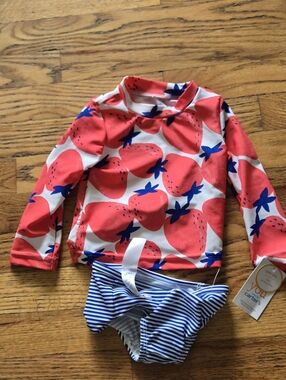 Carter's Red & Navy Strawberry Print Rash Guard Set